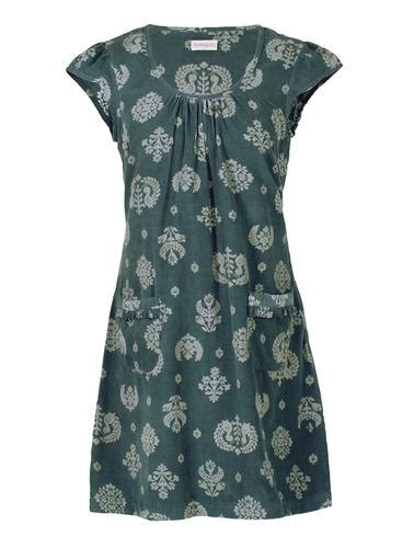 NOMADS Retro 1960s Cord Pinafore Dress In Green Print