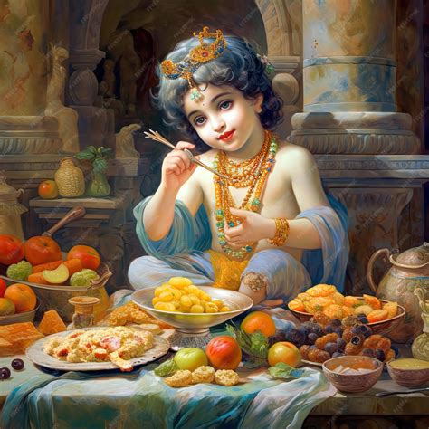 Premium Ai Image Lord Krishna Eating Fruits