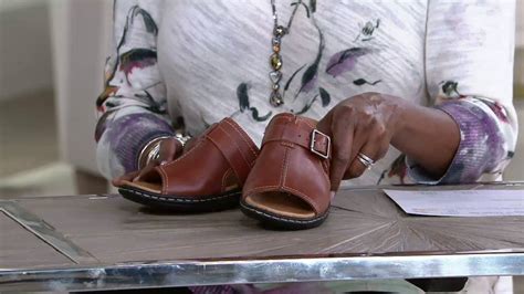 Clarks Leather Slip On Sandals With Buckle Detail Leisa Gianna On Qvc Youtube