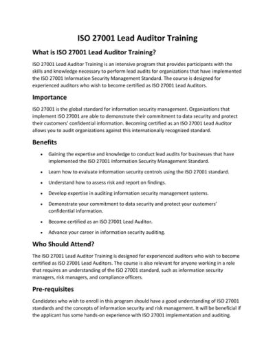 Iso Lead Auditor Training Course