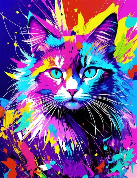 Gato con belleza abstracta mirando a la cámara pintura digital de colores psicodélicos | Foto ...