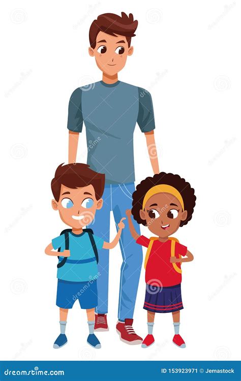 Solo Padre De La Familia Con Los Niños Ilustración Del Vector Ilustración De Muchacho Afro