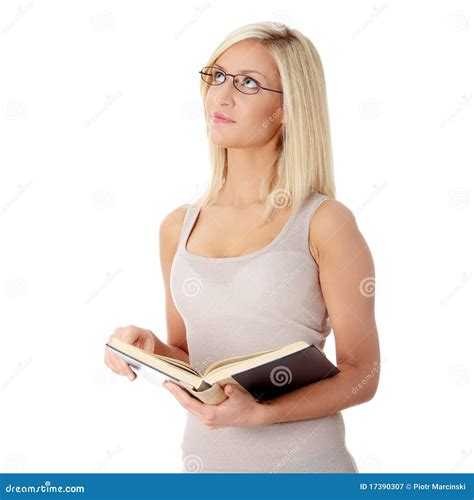 Blond Woman Reading Book Stock Image Image Of Learn 17390307