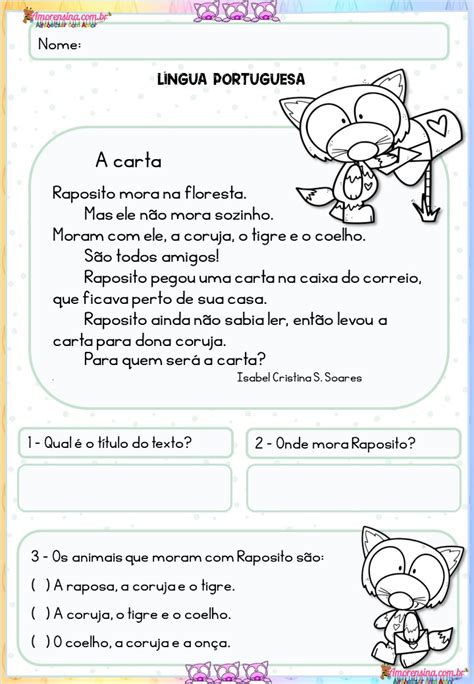 Texto Com Interpretação 3º Ano Raposito