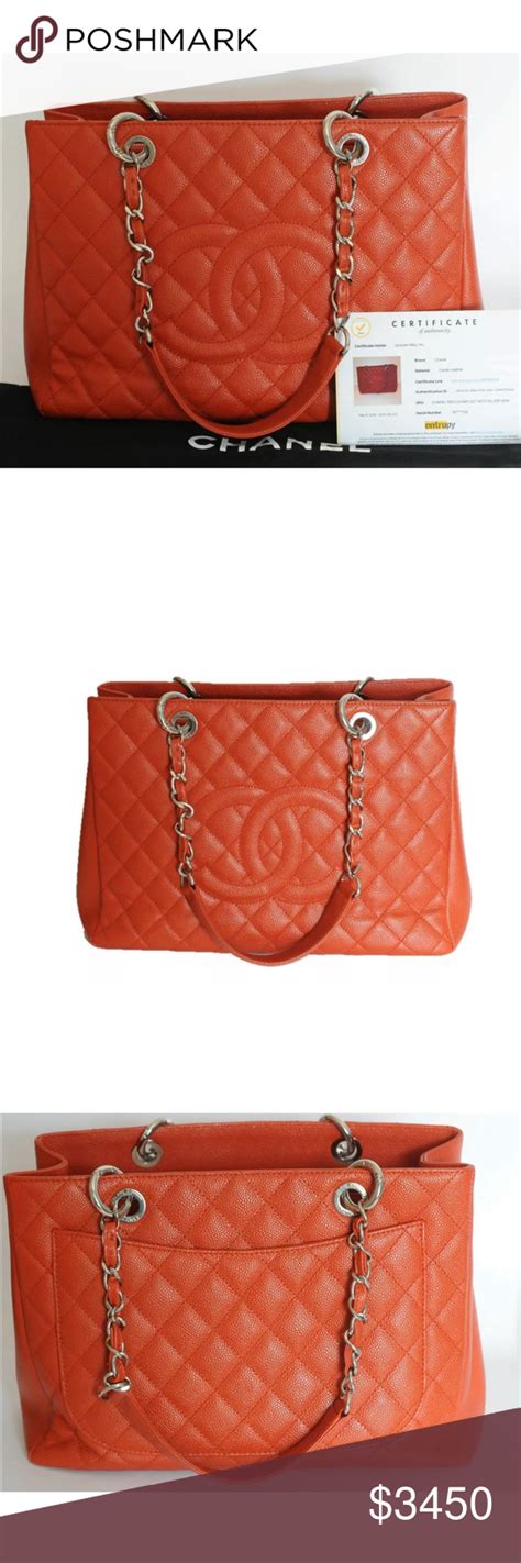 Chanel Red Caviar Gst Entrupy Authenticated Red Caviar Leather And