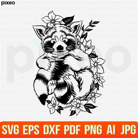 Red Panda With Flowers Svg Red Panda Svg Red Panda Flower Etsy Uk