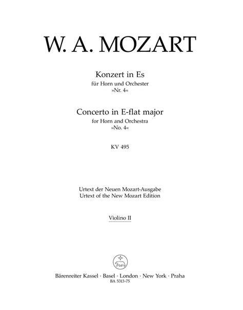 Mozart Horn Concerto No 4 In E Flat Major K 495 Barenreiter Us