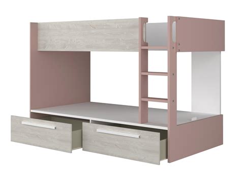 Letto A Castello 2 X 90 X 200 Cm 2 Cassetti Colore Rosa Bianco E