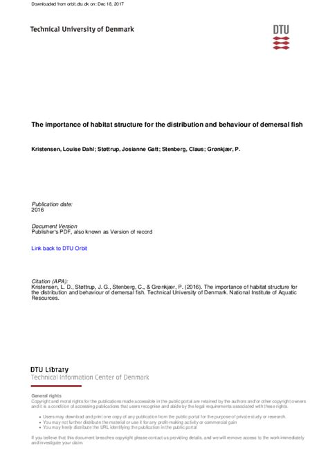 (PDF) The importance of habitat structure for the distribution and behaviour of demersal fish ...