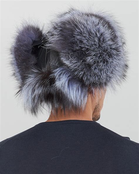 The Whistler Silver Fox Fur Leather Trapper Hat For Men