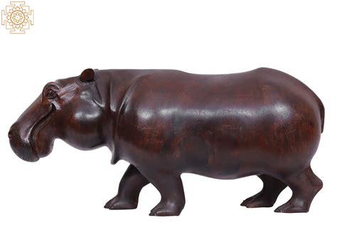 12" Wooden Standing Hippopotamus | Exotic India Art