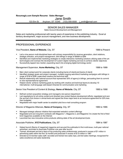 Sales Manager Resume Sample Marketing Magazine