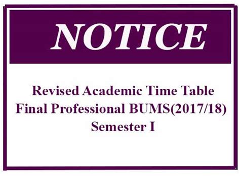 Revised Academic Time Table Final Professional BUMS 2017 18 Semester