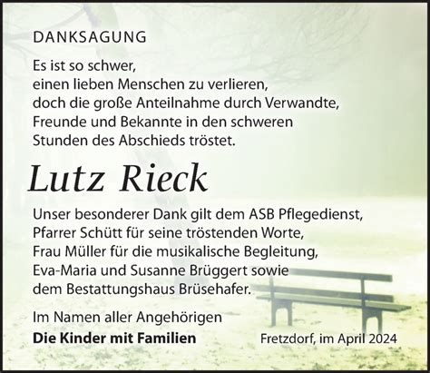 Traueranzeigen Von Lutz Rieck Trauer Anzeigen De