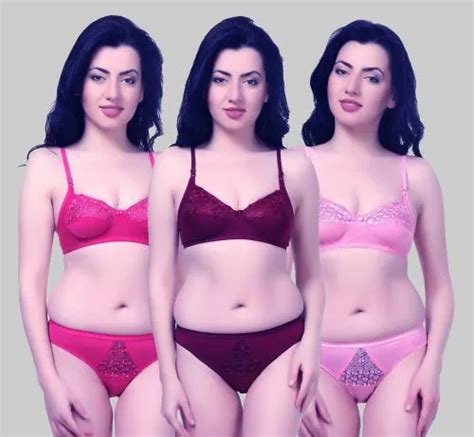 Buy Yana Women Multicolor Self Design Cotton Blend Set Of 3 Bra And Panty 36 Online At Best