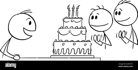 Person Enjoying Birthday Celebration and Cake , Vector Cartoon Stick ...