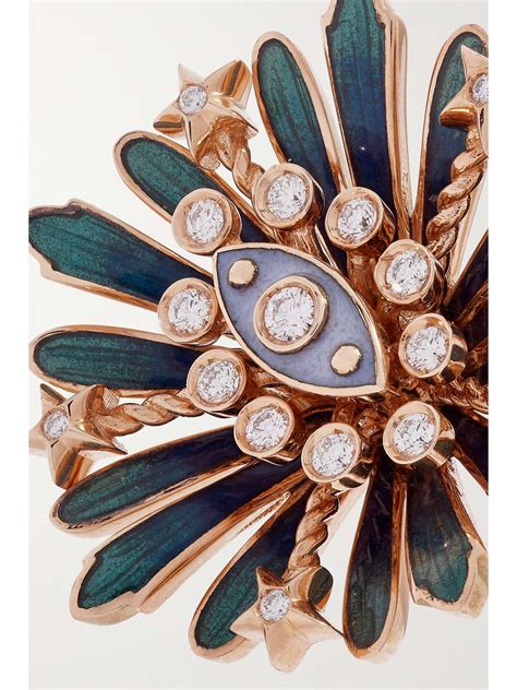 MARIE LICHTENBERG Blue Flower 18 Karat Rose Gold Enamel And Diamond