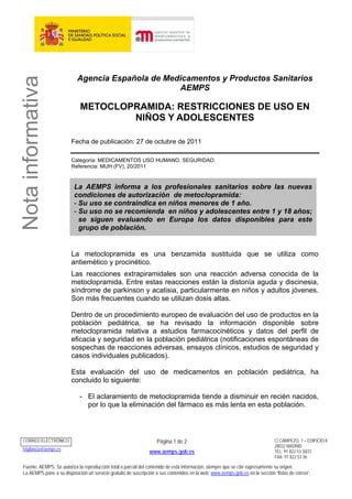 Informe De La Aemps Sobre Metoclopramida Pdf