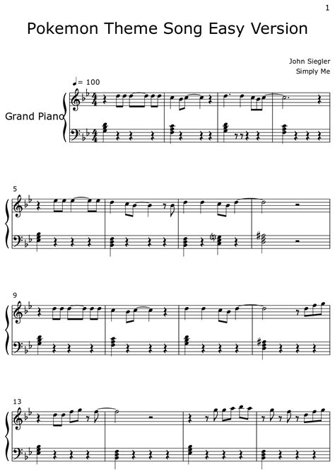 Pokemon Theme Song Easy Version - Sheet music for Piano