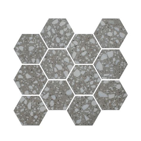 Terrazzo Hexagon Medium Grey Mosaic 26cm X 27 8cm Wall Floor Tile