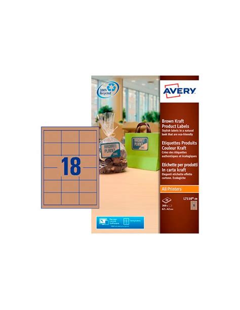 Etiqueta Adhesiva AVERY Kraft Efecto Carton Rectangular 62x42 Mm