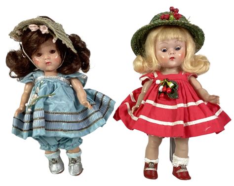 Lot Pair Of 8 Vogue Ginny Dolls 1953 Cheryl From The Tiny Miss Series Hard Plastic Dark