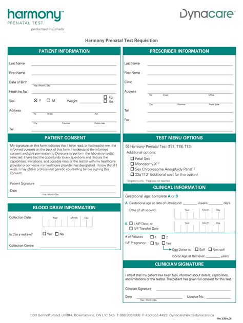 Fillable Online Harmony Prenatal Test Requisition Perinatal Services