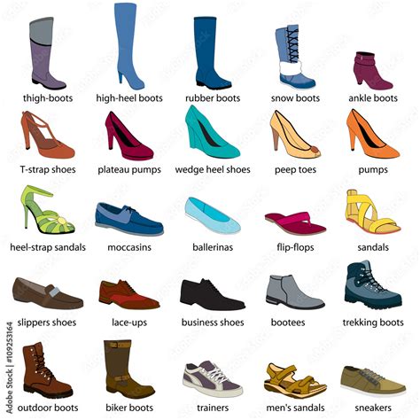 Footwear Names Mens And Womens Footwear Color Footwear Set