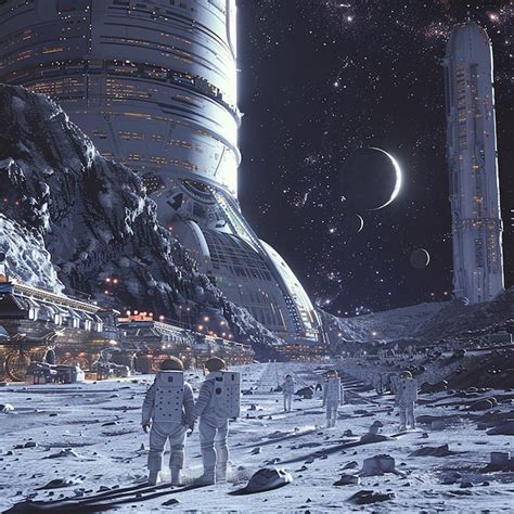 Space Colony On The Moon With Astronauts Premium Ai Generated Image