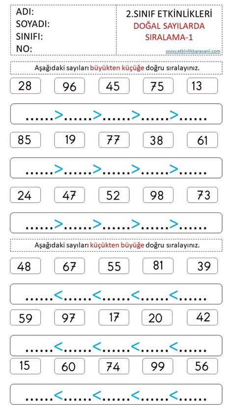 Sayıları Sıralama Konusu 2 sınıf matematik Matematik Sınıf