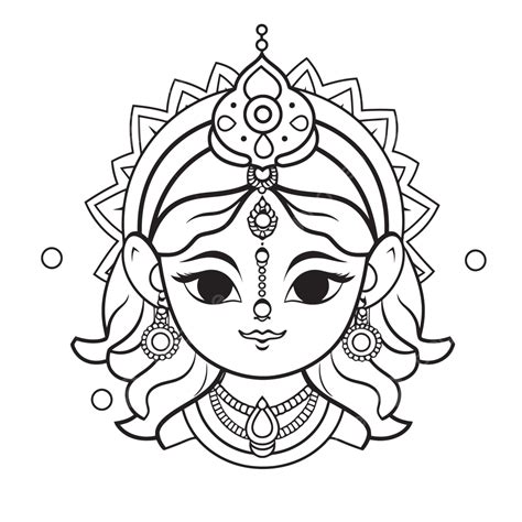 Hindu Deity Female Face Coloring Page Outline Sketch Drawing Vector