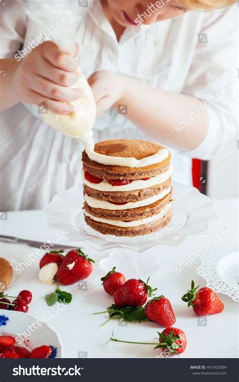 Woman Making Naked Cake Kitchen Stock Photo Shutterstock