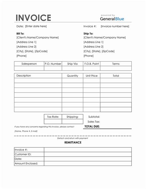 Sales Invoice With Remittance Slip In Excel Simple