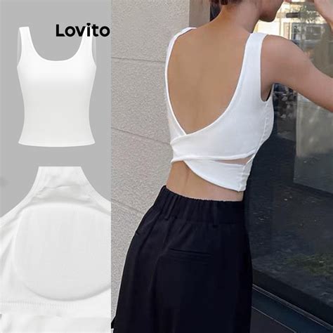 Lovito Elegant Plain Criss Cross Basic Tank Top For Women L65ed047 Hot