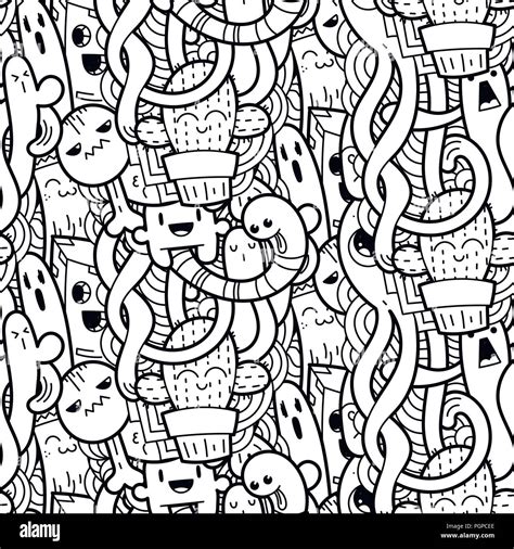 Funny Doodle Mostri Seamless Pattern Per Stampe Disegni E Libri Da