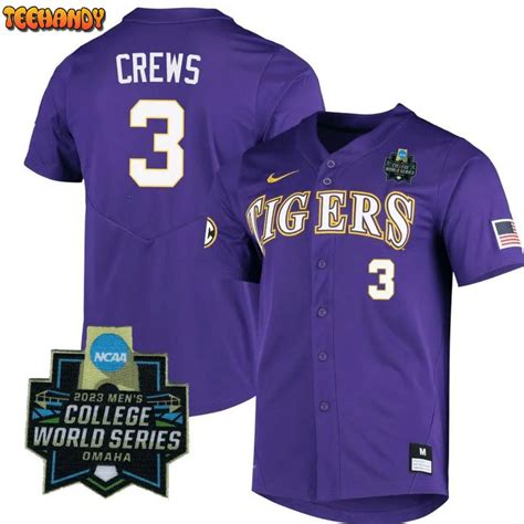 LSU Tigers Dylan Crews 2023 College World Series Baseball Jersey Purple