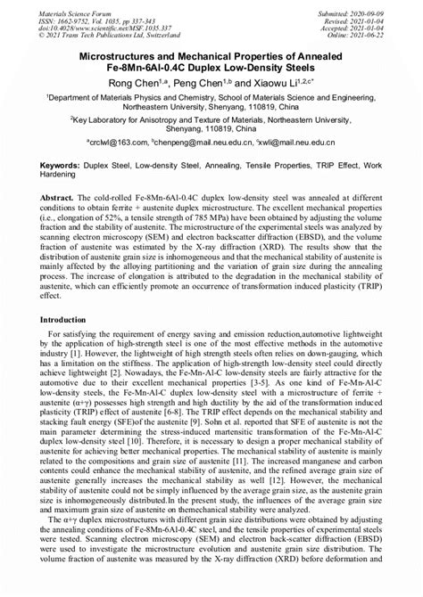 Microstructures And Mechanical Properties Of Annealed Fe 8Mn 6Al 0 4C