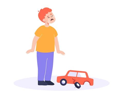 Premium Vector Upset Boy Crying Over Broken Car Toy Flat Vector Illustration