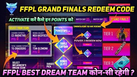 Ffpl Best Dream Team Grand Finals Redeem Code Free Fire Power Up