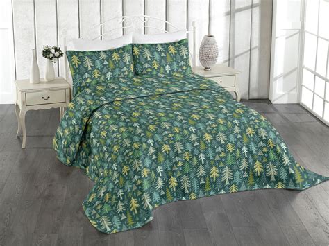 Forest Bedspread Simple Design Modern Woodland Art With Pine Trees On