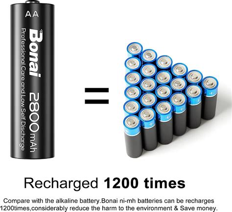 BONAI AA Rechargeable Batteries High Capacity 2800mAh 1 2V NiMH Battery