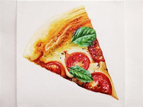 Pizza Hyperrealism Miniature Oil Painting On Canvas Original Italian