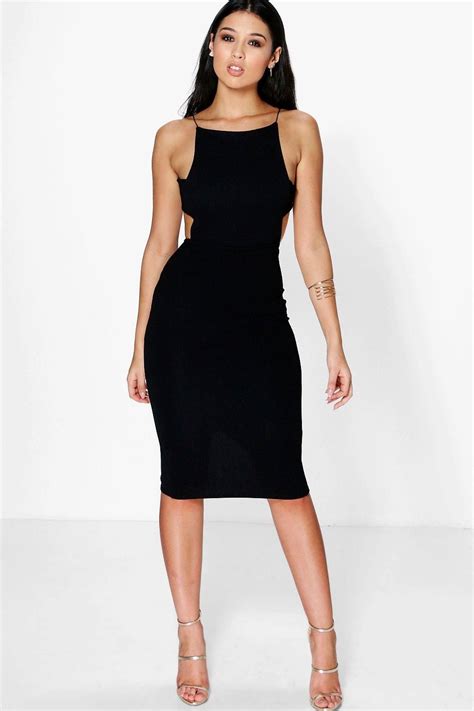 Womens Ania Square Neck Wide Back Strap Midi Dress Boohoo Uk