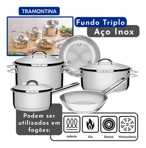 Jogo De Panelas Tramontina Solar Inox Pe As Fundo Triplo Frete Gr Tis