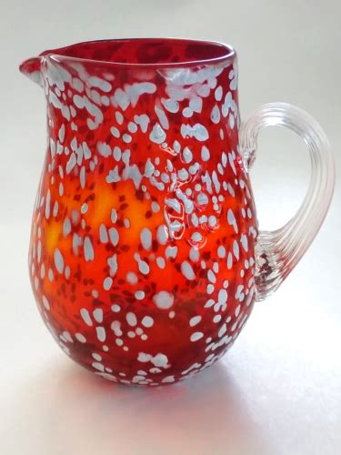 Hand Blown Art Glass Pitcher Red White Splatter Ware 1960s Vintage EBay