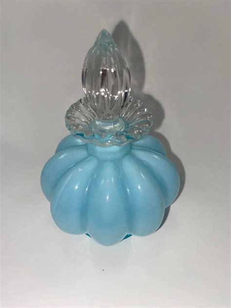 Set Of 2 Fenton Blue Melon Overlay Perfume Bottles Etsy