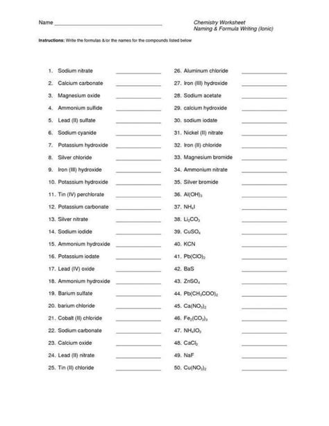 Naming Inorganic Compounds Worksheet With Answers