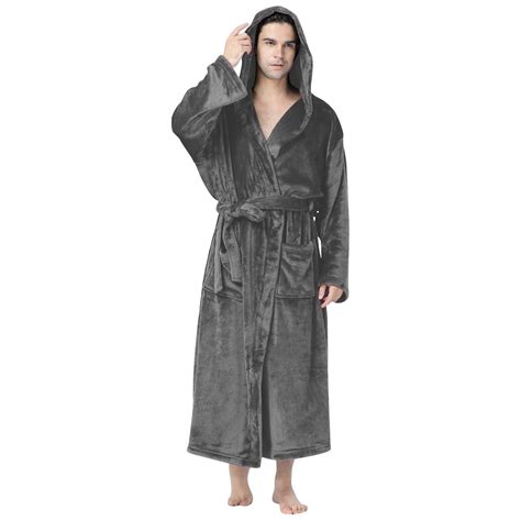 Aueoeo Fuzzy Mens Robe With Hood Hooded Big And Tall Robes For Men Flannel Warm Winter Robe For