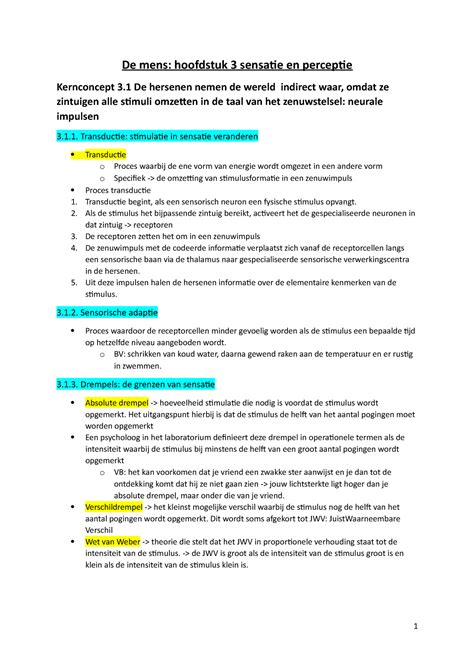 Samenvatting De Mens Hoofdstuk 3 De Mens Hoofdstuk 3 Sensatie En