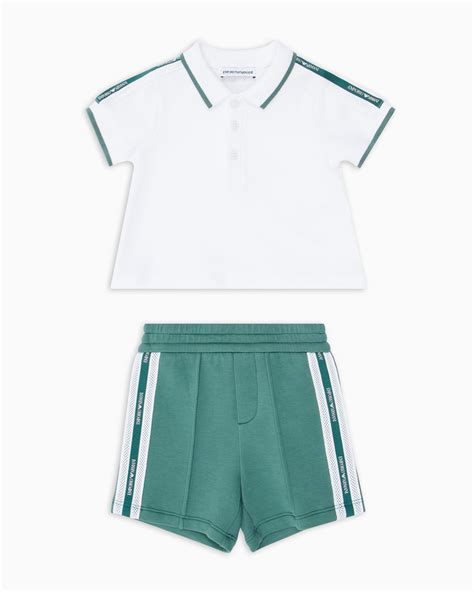 Polo Shirt And Bermuda Shorts Set In Jersey With Logo Tape Emporio Armani